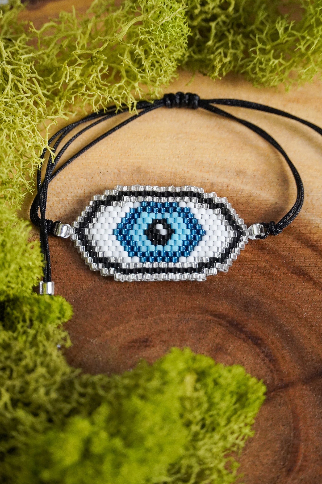 Evil Eye Bracelet, Seed Beads Bracelet, Miyuki Evil Eye Bead, Blue